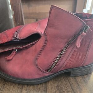 Women's Red Leather Ankle Boots